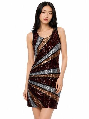 Sequin Mini Dress Silver Gold Party Dress Cocktail Bodycon Stripes Size M